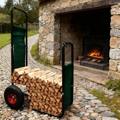 Doublehorse Firewood Cart 27x20x44in Steel Pneumatic Wheels Green