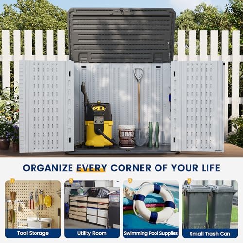 UDPATIO 34 Cu.Ft Outdoor Storage Shed, HDPE Resin Horizontal Cabinet,White