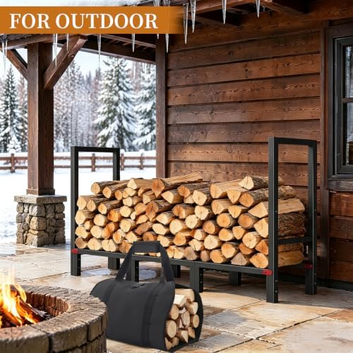 4FT Firewood Rack Indoor Outdoor with Log Carrier, Firewood Log Rack Holder with 4 Reinforced Metal Sheets for Fireplace Wood Storage, Heavy Duty Metal Pile Log Stand Stacker Holder for Patio Outdoor