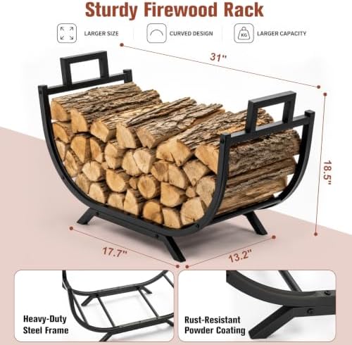 31 Inch Firewood Rack Outdoor Indoor Firewood Storage Metal Wood Rack
