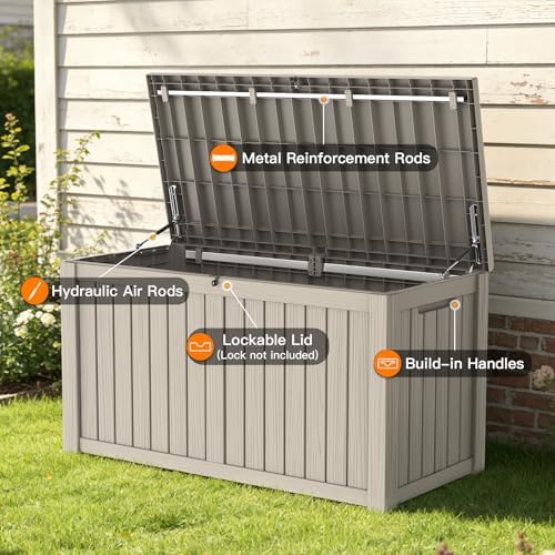 Mars Villa Deck Box, Outdoor Storage Box Waterproof, 150 Gallon, Grey