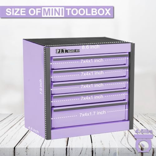 Mini Tool Box with 5 Drawer,Purple Metal Toolbox for Multi-Purpose Storage