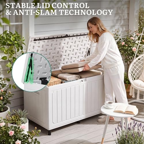 YITAHOME 90 Gallon Outdoor Deck Box with 6 Heavy-Duty Metal Legs & 2 Handle