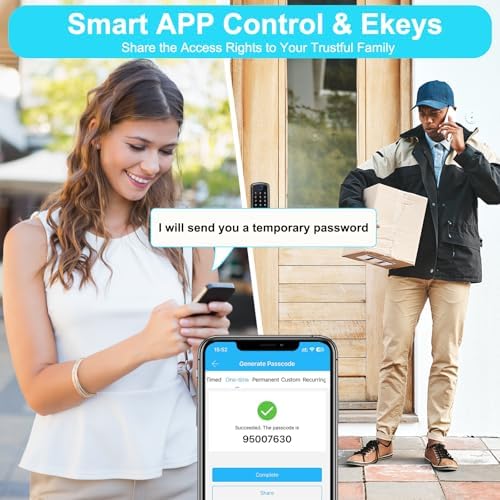 Smart Door Lock with Handle,Fingerprint Exterior Locks,Wireless APP Control, Keyless Entry Digital Lock for Front/Interior Door,Biometric Door Knob,Smart Locks for Home, Apartment, Office(Black)