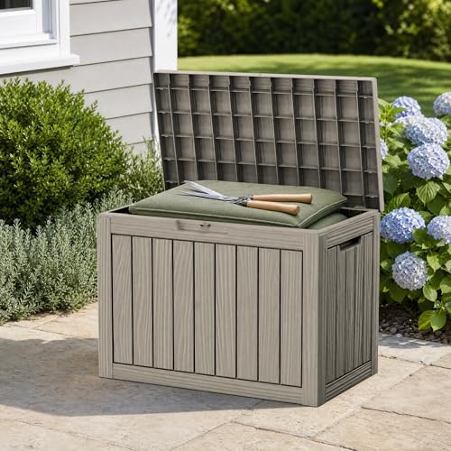 Outdoor Storage Box Resin Deck Box Waterproof Gray Brown 51 Gallon