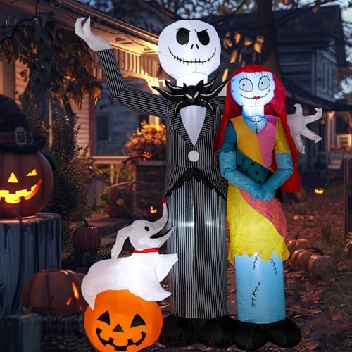 Nervure 6Ft Halloween Decoration Outdoor Inflatable - Halloween Inflatable Decorations with Skeleton Dog and Pumpkin- Blow Up Inflatables with Built-in LED Lights for Yard Garden Lawn Decor