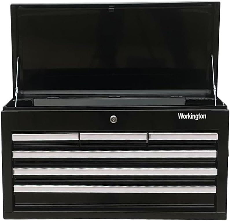 Workington Professional Industrial Portable Metal Tool Chest with 6 Drawers, 26" 6-Drawer Tool Chest Cabinet with Ball Bearing Drawer Slides, Steel Tool Storage Box Organizer 4015 Black