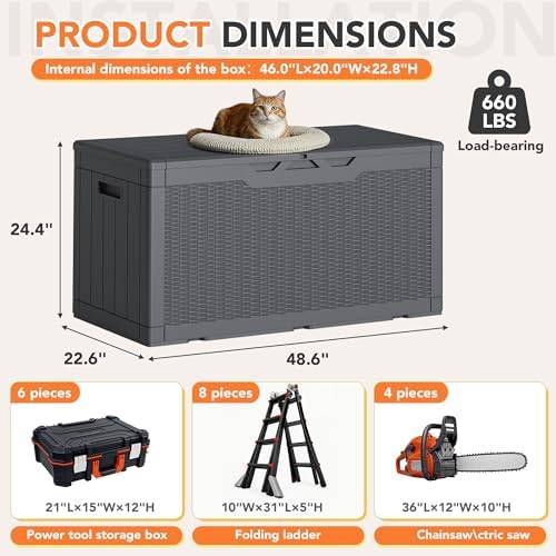 105 Gallon Deck Box Outdoor Indoor Waterproof Storage Box, Gray