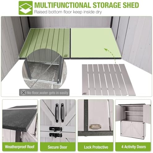 Outdoor Cabinet Storage Shed with Metal Frame Large Wooden Garden Shed Tool House with Floor,Door & Lock for Backyard Use