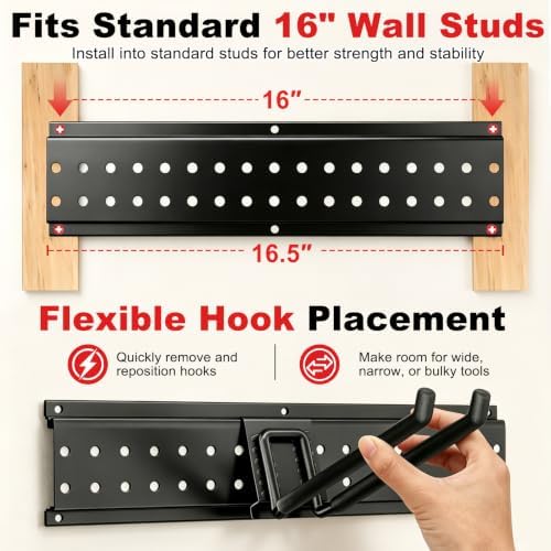Garage Tool Organizer Wall Mount 66 inches with 13 Adjustable Heavy-Duty Hooks, Garage Organization, Garden Tool Storage Rack, Yard, and Shed, Holds Up to 520 lbs