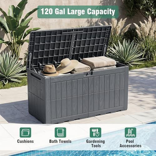 Tangkula 120 Gallon Waterproof Outdoor Storage Box with Lockable Lid