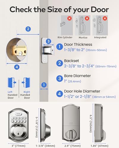 TEEHO TE012W WiFi Fingerprint Smart Door Lock for Front Door, Satin Nickle