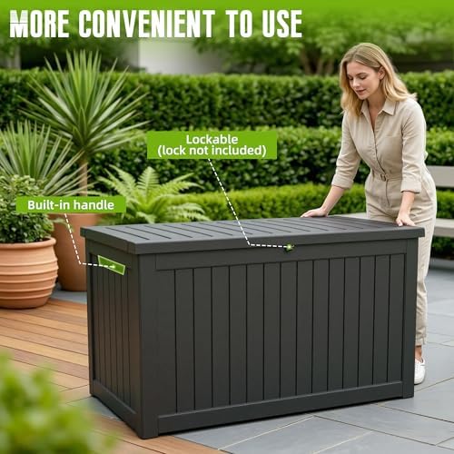 DRATO 310 Gallon Deck Boxes Outdoor Waterproof, Large Lockable Storage Box