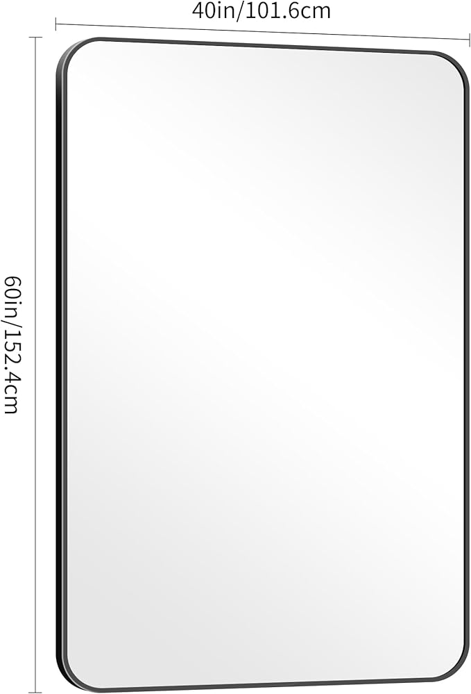 60" x 40"Bathroom Mirror, Matte Black Wall Mirror