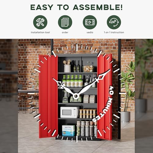 Greenvelly Metal Garage Storage Cabinet, 72" Black Red Tool Steel Locking Cabinet with Doors and 4 Shelves, Tall Cabinets for Garage Storage Systems Lockable File Cabinet for Home Office,Garage