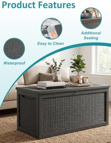 360 Gallon Outdoor Storage Box,Waterproof Patio Organizer, Black