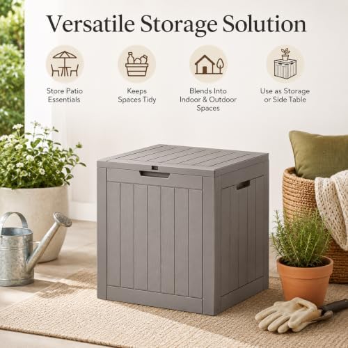 Outdoor Storage Box Resin Deck Box Waterproof Gray Brown 36 Gallon