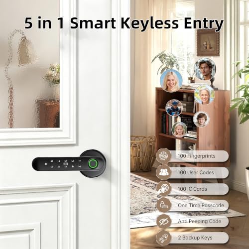 Fingerprint Door Lock with Keypad, Smart Biometric Door Knob for Bedroom
