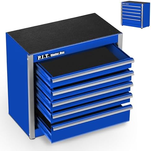 P.I.T. Mini Tool Box,Small Metal Toolbox Organizer with 5 Drawers,Blue