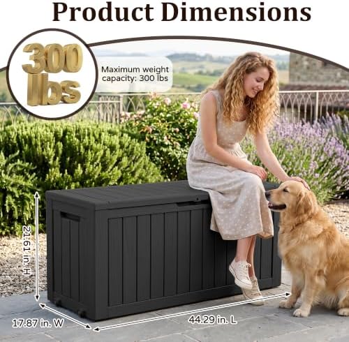Outdoor Storage Box,140 Gallon Lockable Deck Box with Wheels,Black