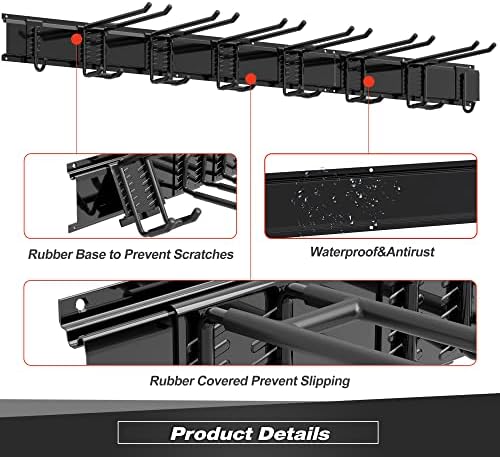 Sttoraboks Garage Wall Organizer, Heavy Duty Tool Hangers for Garage Wall with 8 Double Hooks & 3 Rails, Tool Organizer Wall Mount, Garage Hanging Storage Rack for Shovel, Rake, Broom and Ski Gear