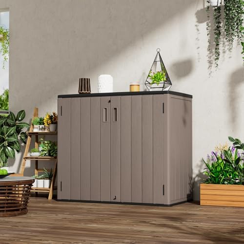 Mrosaa Large Outdoor Storage Box,Resin Shed,Waterproof/Lockable,Outdoor Storage Cabinet for Balcony,Garage,Backyard (37Cu.ft-Light Brown)