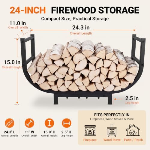YQBRAO 24-Inch Firewood Rack, 500 lb Heavy-Duty Steel Log Holder