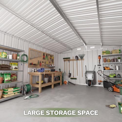 Aoxun 10x12 FT Outdoor Storage Shed with Lockable Double Door, Light Brown
