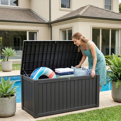 Outdoor Storage Box,180 Gallon Waterproof Deck Box [Upgraded 3.0]