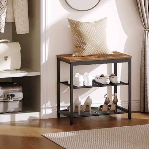 HOOBRO Shoe Bench, 3-Tier Shoe Rack,Industrial Shoe Organizer Storage Bench