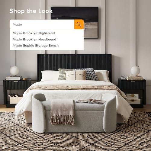 mopio Sophie 51" Ottoman Storage Bench, Entryway and Window Seating, End of Bed Curved Stool for King & Queen Bed, Storage Chest for Bedroom (Light Gray Fabric)