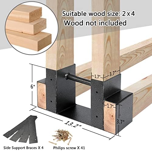 MOFEEZ Outdoor Firewood Log Storage Rack 2x4 Bracket Kit, Fireplace Wood Storage Holder, Adjustable to Any Length - Silver Black, Two Bases