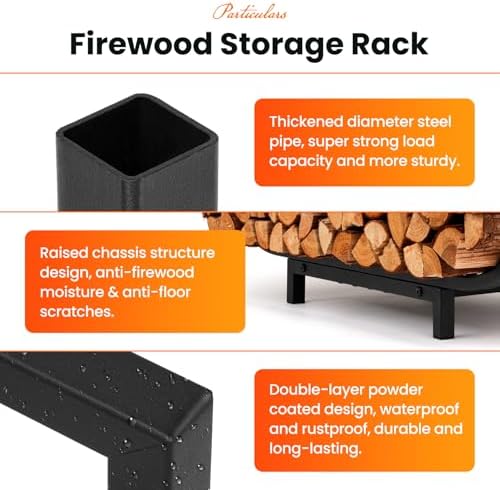HIHADUUM 34in Firewood Rack Outdoor Indoor with Log Carrier Bag - Heavy Duty Firewood Holder Storage with 400lbs Load Capacity Durable Log Holder Keep Firewood Organized Space Saving