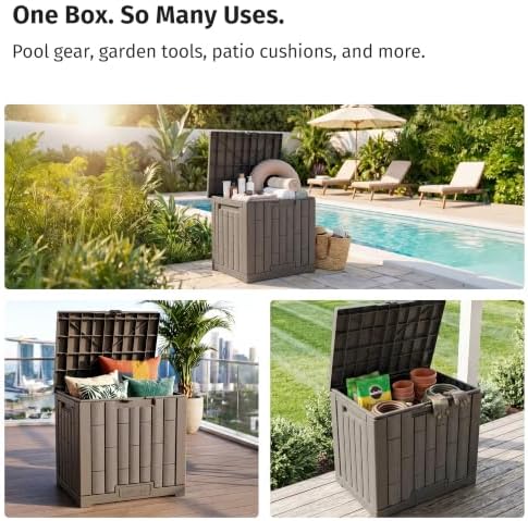EAST OAK Outdoor Storage Box, 31 Gallon Deck Box, Waterproof Resin Storage Bin for Patio Cushions, Gardening Tools, Accessories, Lockable, UV Resistant, Brown