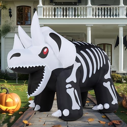 Joiedomi 8 FT Long Halloween Inflatables Outdoor Decoration, Blow Up Halloween Yard Decorations, Inflatable Skeleton Dinosaur with Built-in LEDs for Lawn Garden Decor