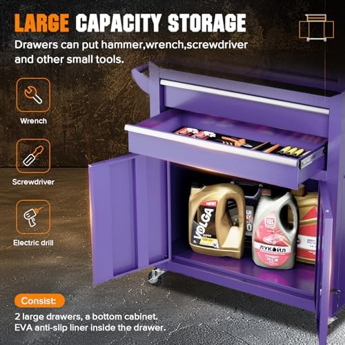 Crownland 8 Drawer Rolling Tool Chest with Wheels, Purple