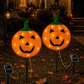 4Pack Solar Halloween Pumpkin Stake Light with 8 Lighting Modes, Fabric Lantern Yard Decor with Metal Stand, Foldable Pumpkin Garden Lights for Lawn, Patio, Pathway, and Halloween Party Decorations