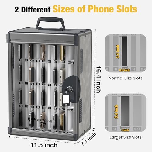 Glosen 36 Slots Cell Phone Locker, Portable Mobile Phone Storage Box [Wall Mounted] [Aluminum Alloy] Cell Phone Lock Box with Key & Handle for School,Classroom, Office, Exam (Black)