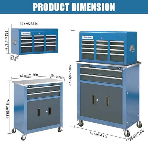 LARBANKE Rolling Tool Chest Combination,5-Drawer & 8-Drawer Tool Chest
