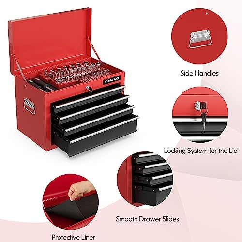 IRONMAX Tool Cabinet on Wheels, 6-Drawer Lockable Rolling Tool Chest, Red