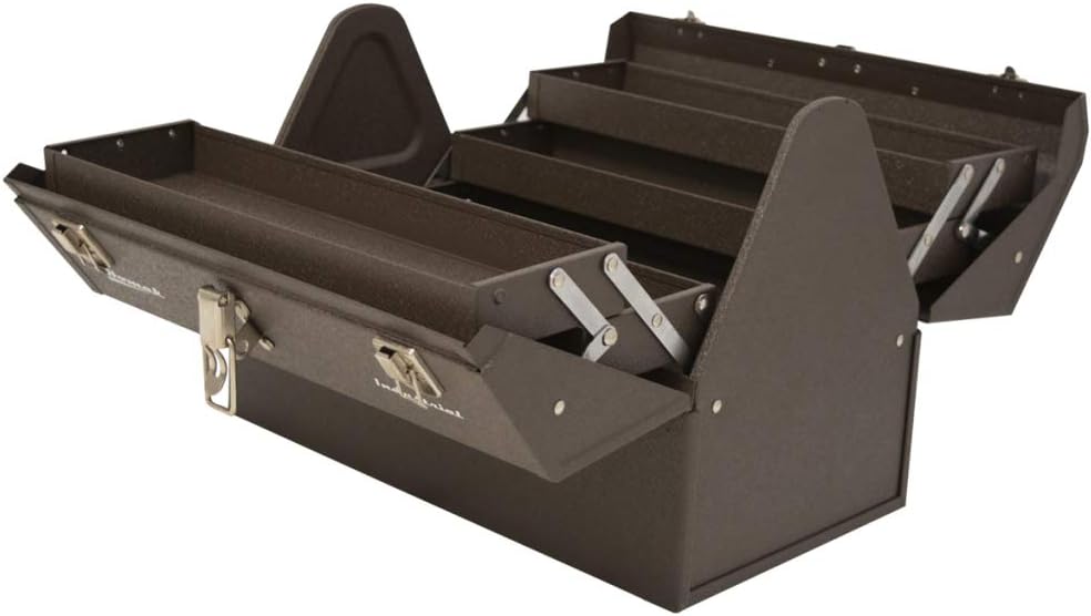 homak industrial 22-inch cantilever steel toolbox, brown winkle showing dimensions