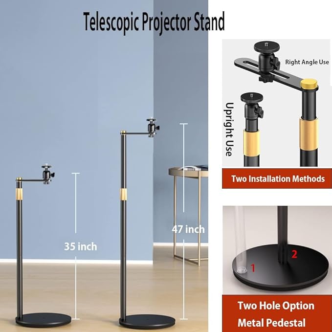 HVAYING Projector Stand, 360° Swivel, Sofa Against Wall Hidden Stand, Height