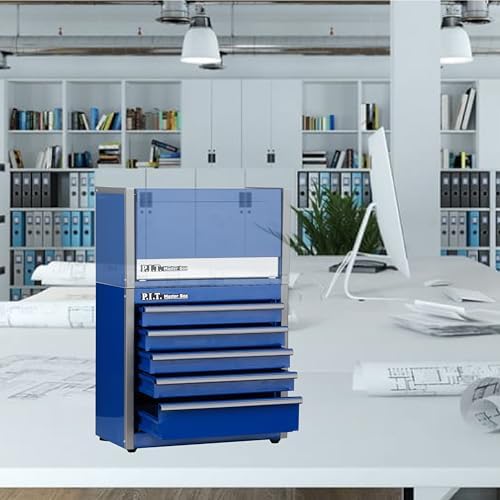 P.I.T. Mini Tool Box,Small Metal Toolbox Organizer with 5 Drawers,Blue