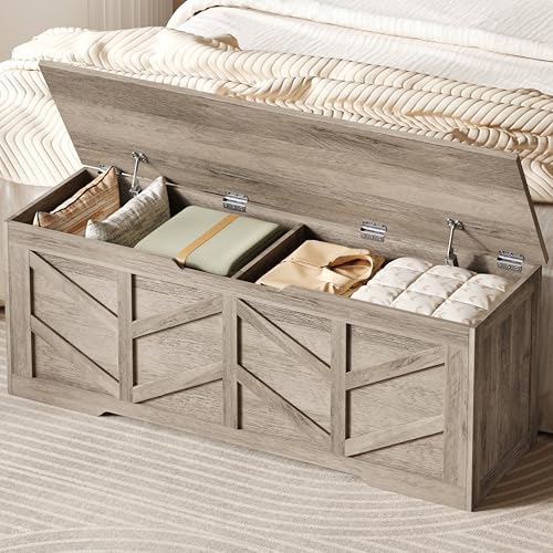 51.2" Extra Large Storage Chest, Wooden Storage Bench with 2 Safety Hinges