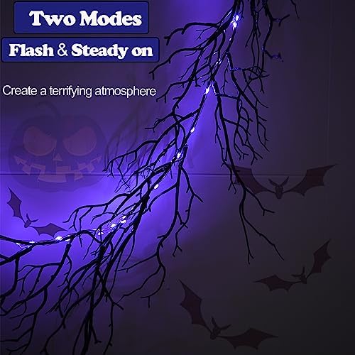HamiFinee Halloween Dead Branch Garland with Timer 2 Pack 6 Feet 30 LED Battery Operated Prelit Garland Black Branch Garlands for Fall Halloween Party Mantle Wall Indoor Outdoor Decoration