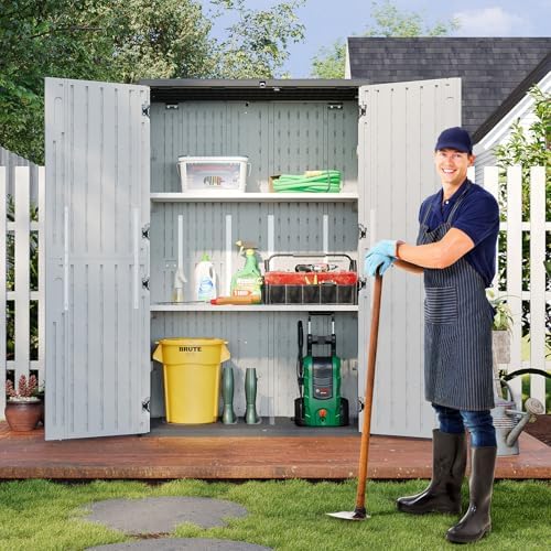 Aoxun 64 Cu.Ft Resin Outdoor Storage Shed with 2 Shelves & Floor, White