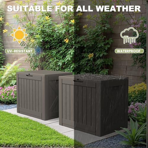 Greesum 40 Gallon Resin Deck Box, Outdoor Storage, Brown