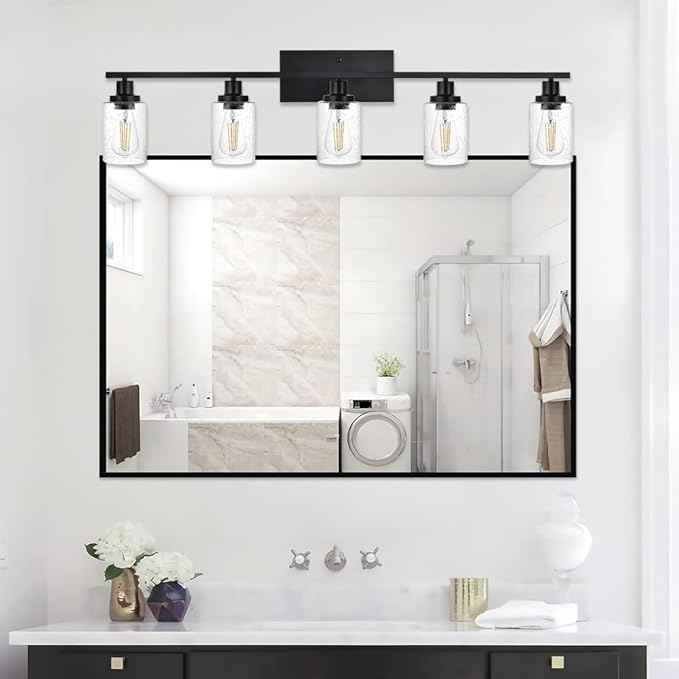WINSHEN 40 Inches Length Black Bathroom Lighting Fixtures, 5-Light Modern