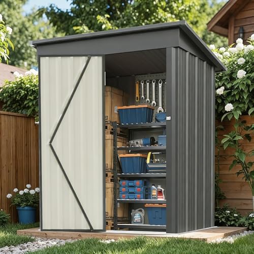 5x3 FT Outdoor Storage Shed, Metal Garden Shed with Upgraded Frame, Lockable Doors for Backyard, Patio, Lawn and Garden