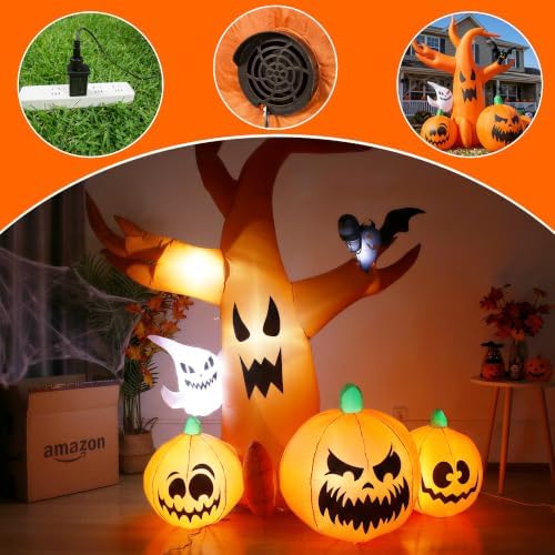 7.9 FT Halloween Inflatable Spooky Tree Outdoor Decor with Built-in LED Lights, Blow Up Yard Decoration for Haunted House Garden Lawn Halloween Party